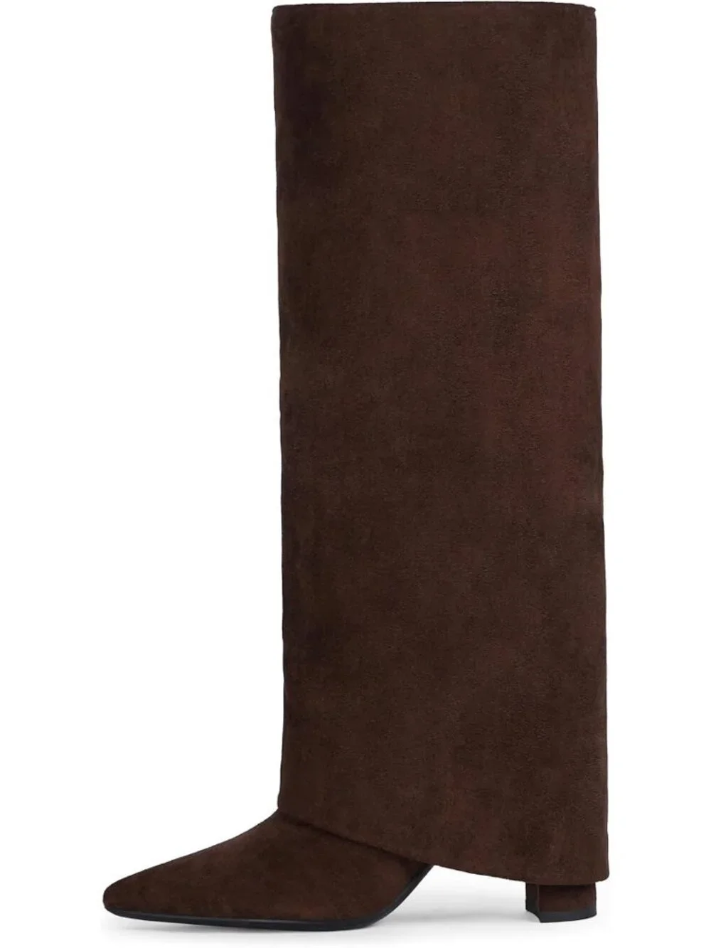 Women's Suede Chocolate Fashion Pointed Toe Side Zipper Fold Over Tall Boots
